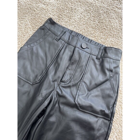 Kendall & Kylie Black Faux Leather Pants Sz S Cuffed Bottom Trendy Chic - Picture 2 of 5